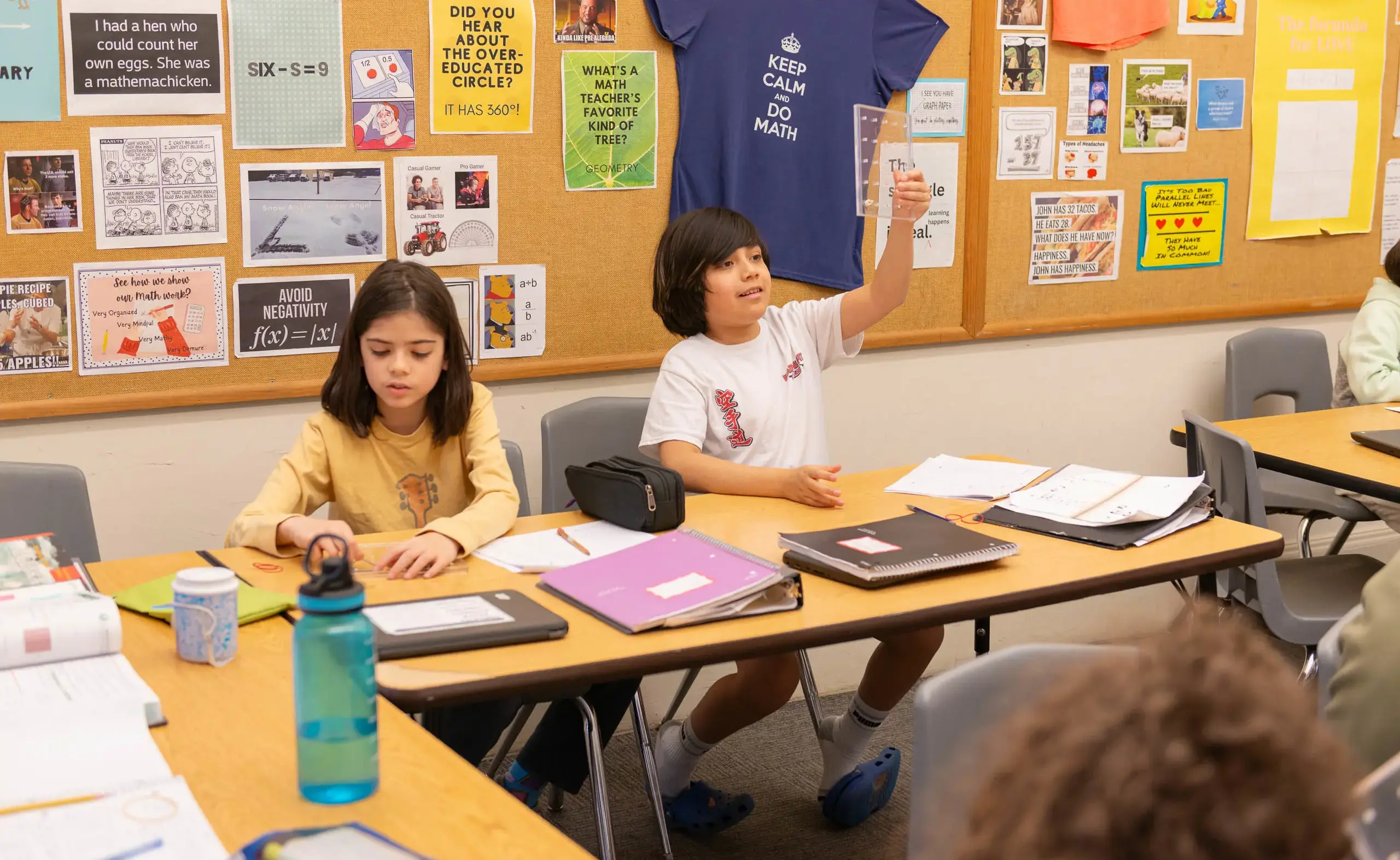 Student raising hand in lesson
